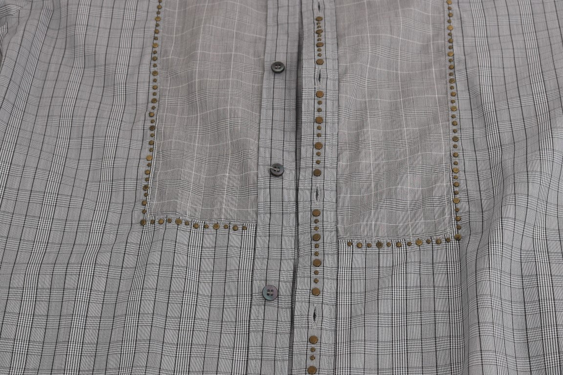 Dolce & Gabbana Gray Check GOLD Cotton Slim Fit Shirt Dolce & Gabbana