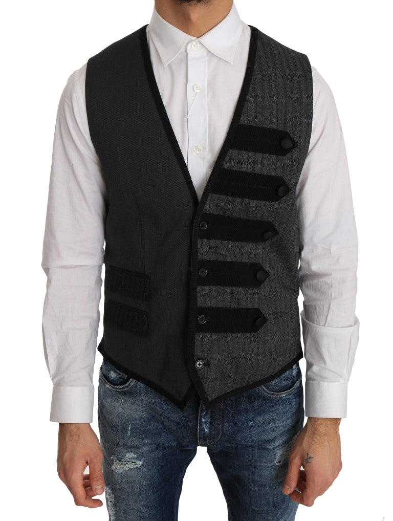 Dolce & Gabbana Gray Wool Patterned Slim Vest Dolce & Gabbana