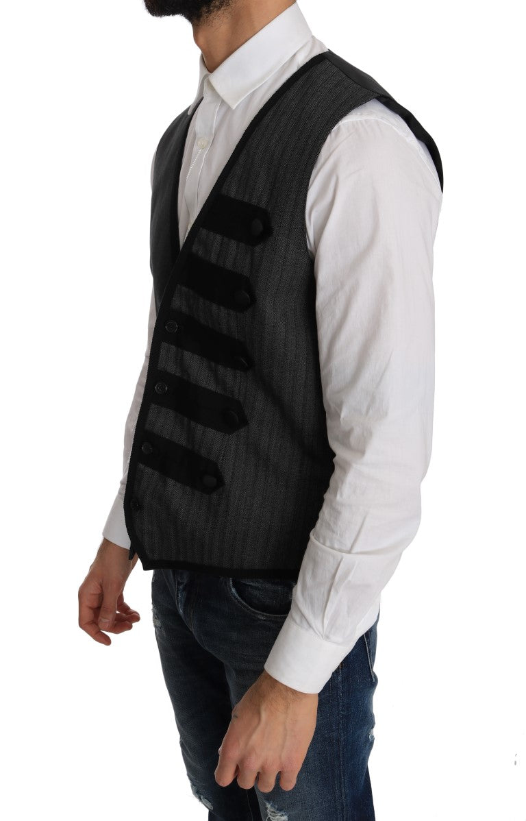 Dolce & Gabbana Gray Wool Patterned Slim Vest Dolce & Gabbana