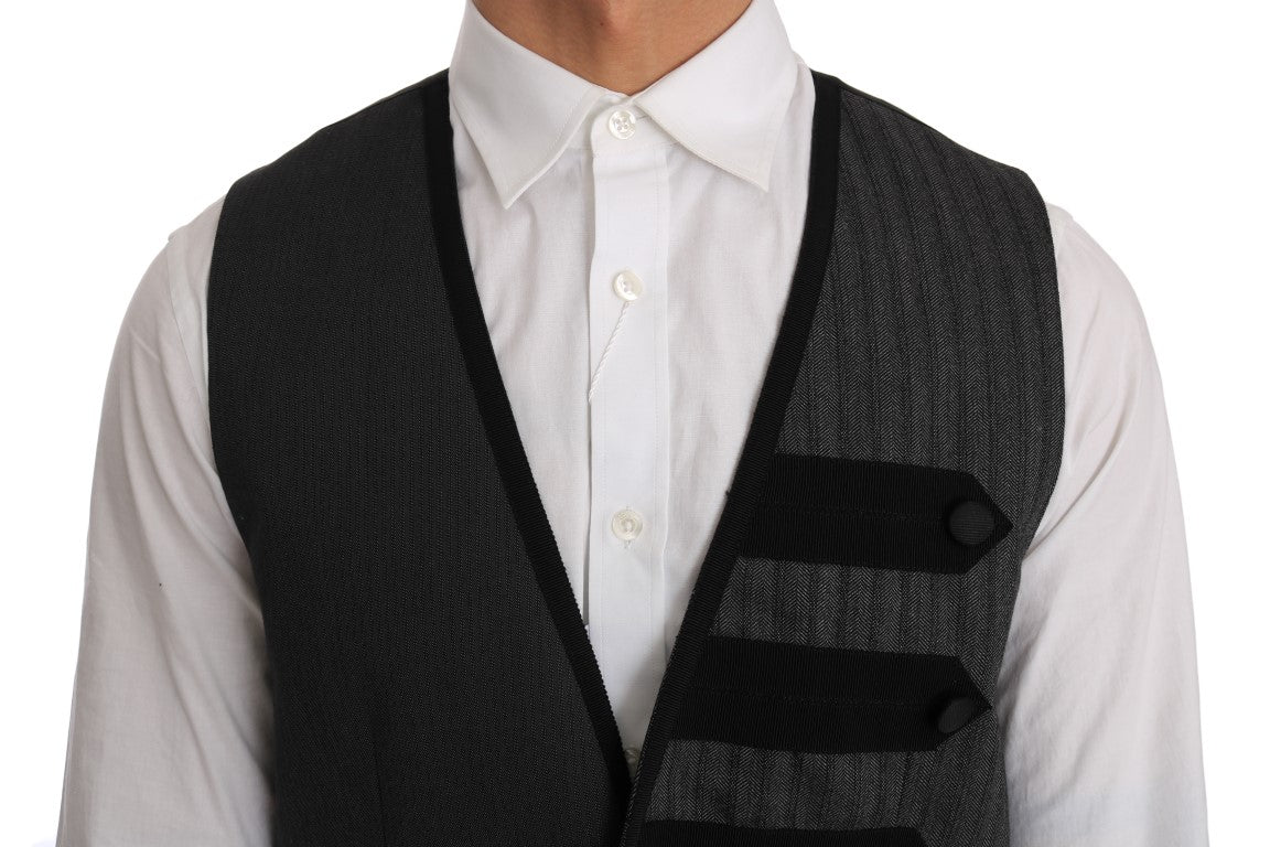 Dolce & Gabbana Gray Wool Patterned Slim Vest Dolce & Gabbana
