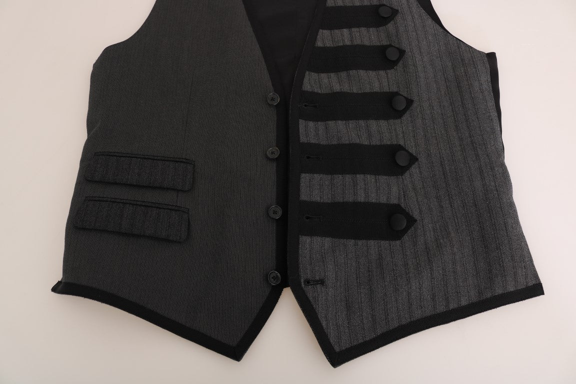 Dolce & Gabbana Gray Wool Patterned Slim Vest Dolce & Gabbana