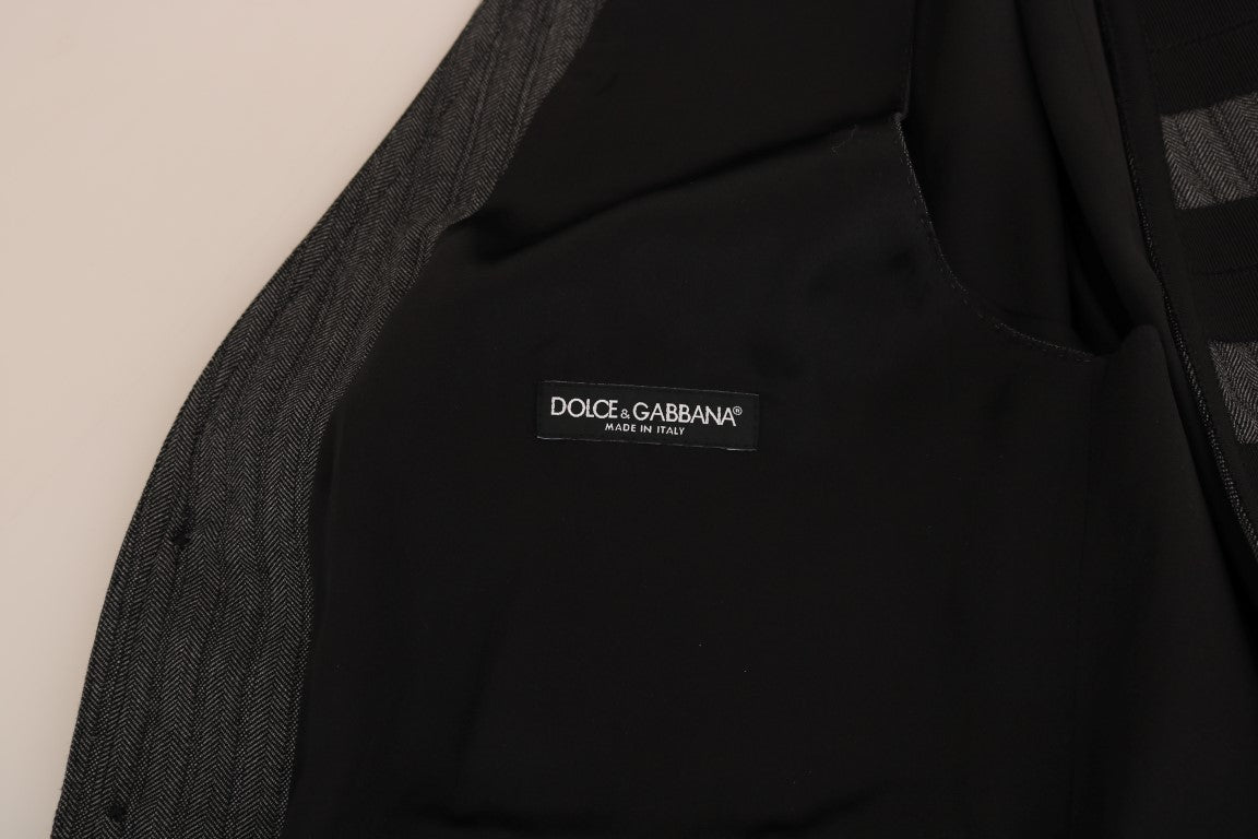 Dolce & Gabbana Gray Wool Patterned Slim Vest Dolce & Gabbana