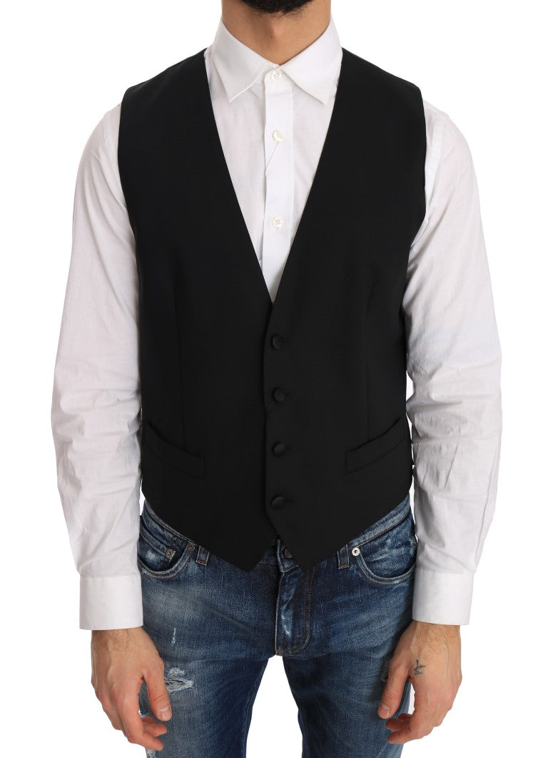 Dolce & Gabbana Black Wool Silk Vest Dolce & Gabbana