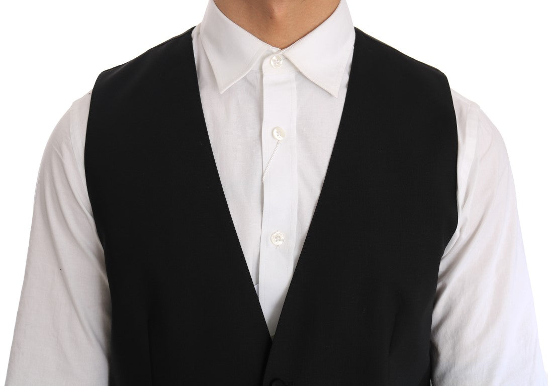 Dolce & Gabbana Black Wool Silk Vest Dolce & Gabbana