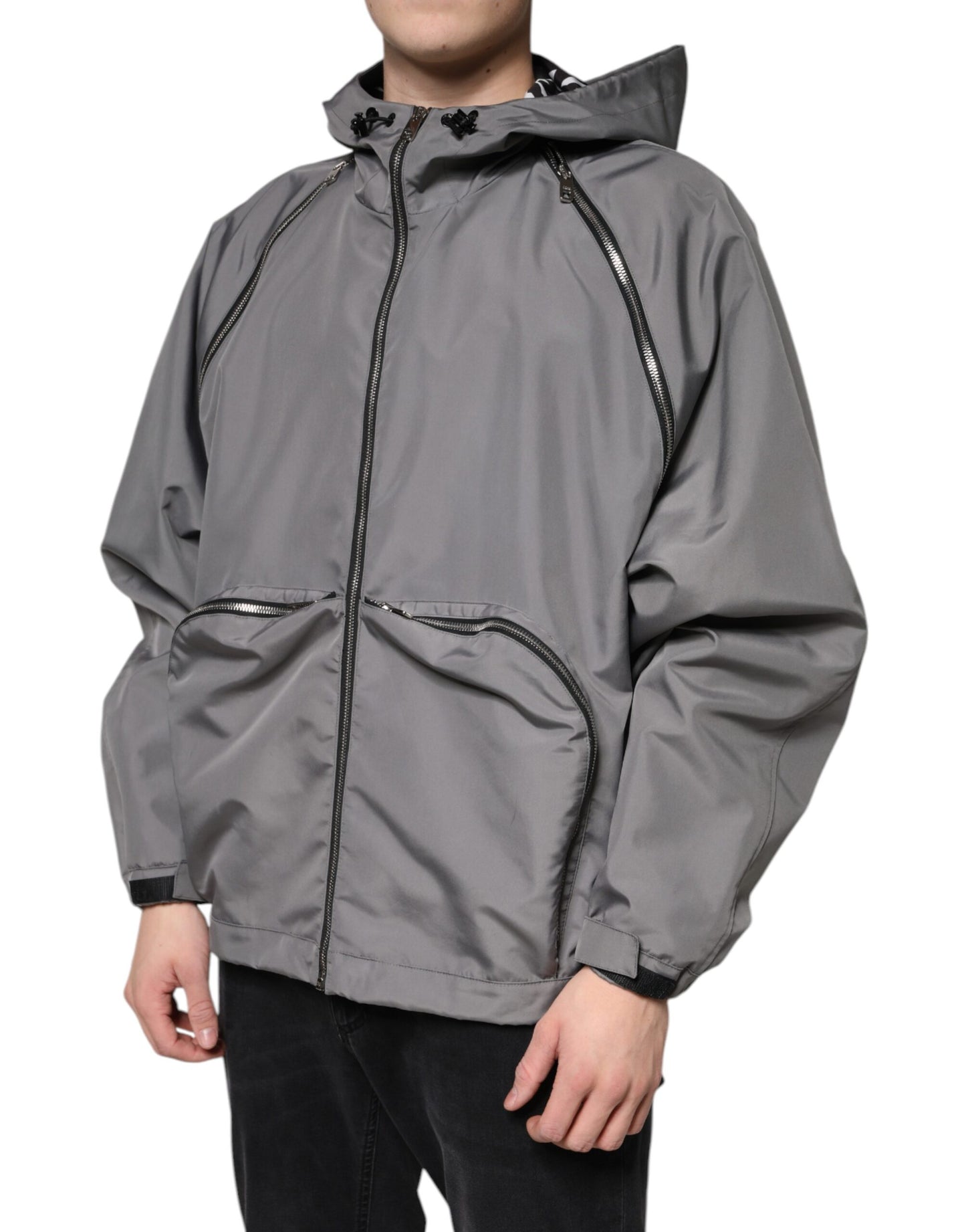 Dolce & Gabbana Gray Polyester Hooded Men Full Zip Jacket Dolce & Gabbana