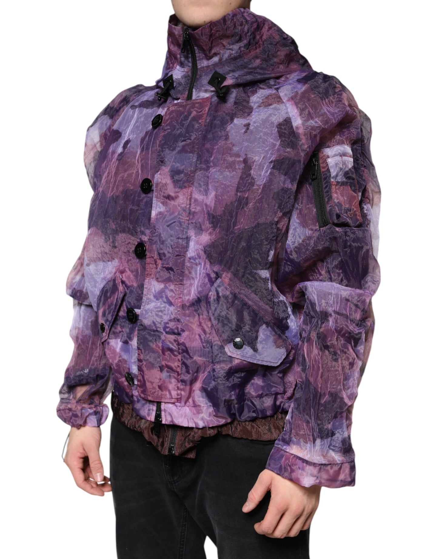 Dolce & Gabbana Purple Camouflage Hooded Men Blouson Jacket Dolce & Gabbana