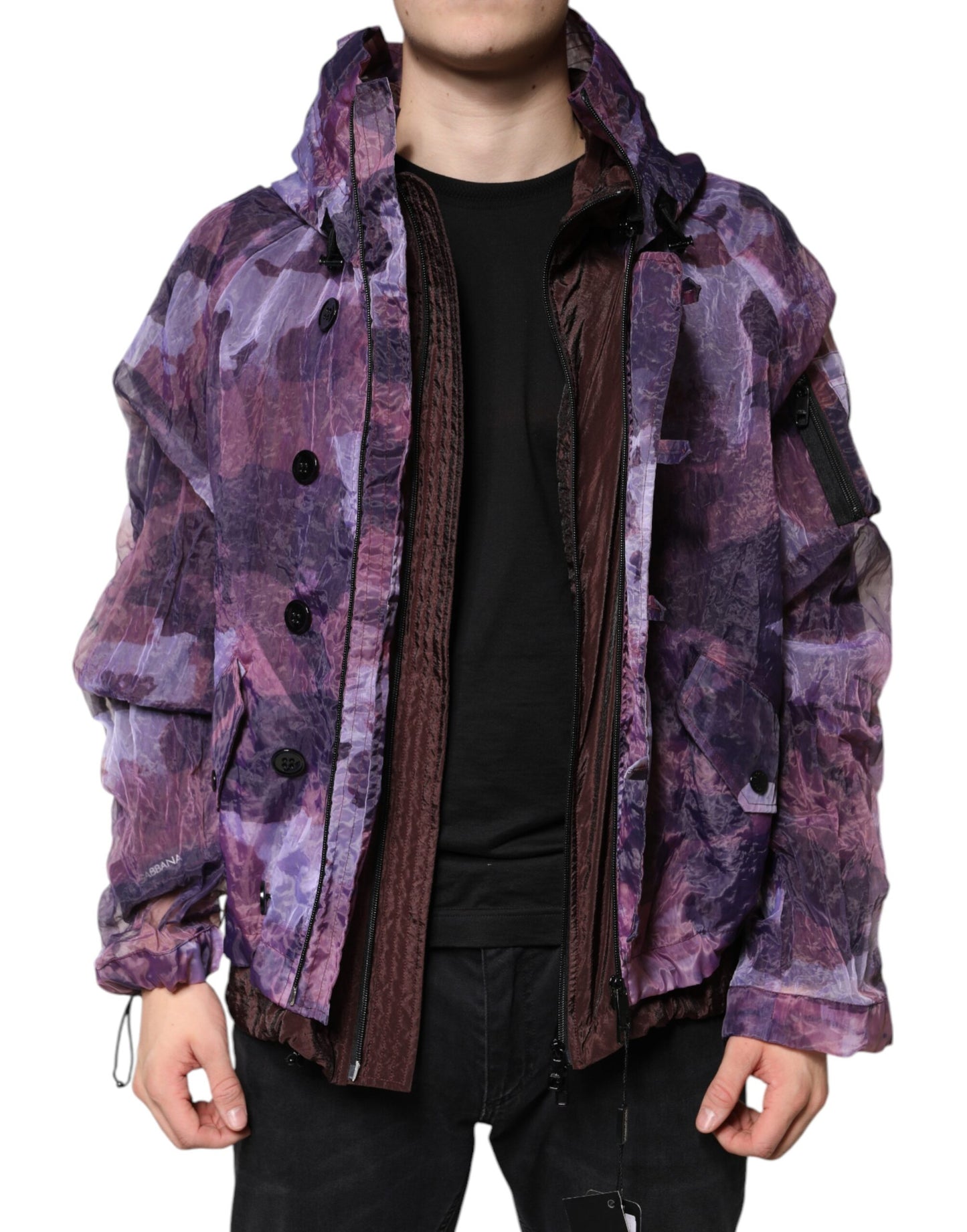 Dolce & Gabbana Purple Camouflage Hooded Men Blouson Jacket Dolce & Gabbana