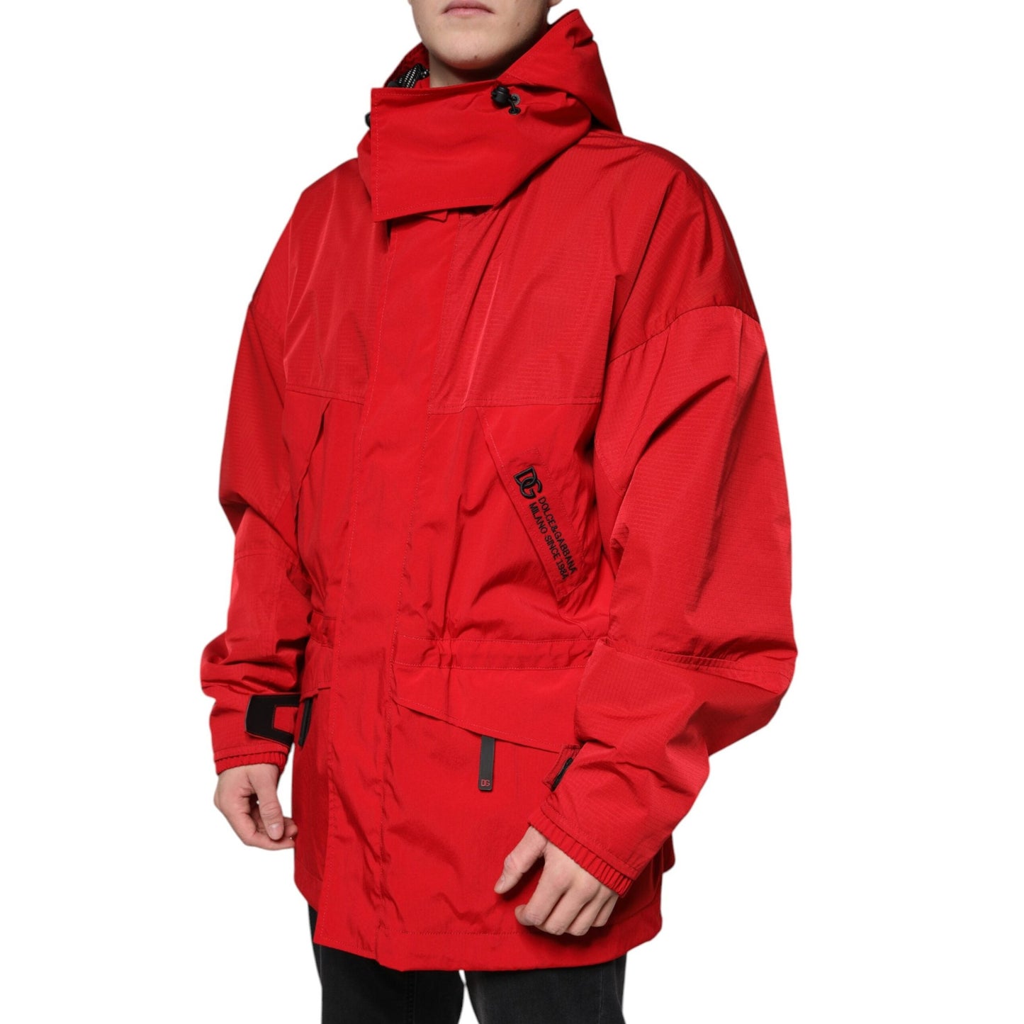 Dolce & Gabbana Red Nylon Hooded Men Full Zip Parka Jacket Dolce & Gabbana