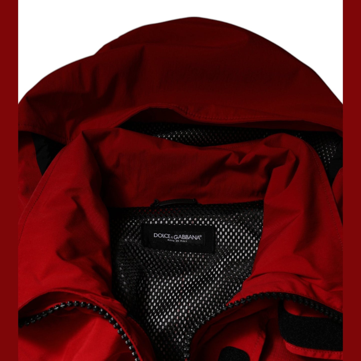 Dolce & Gabbana Red Nylon Hooded Men Full Zip Parka Jacket Dolce & Gabbana