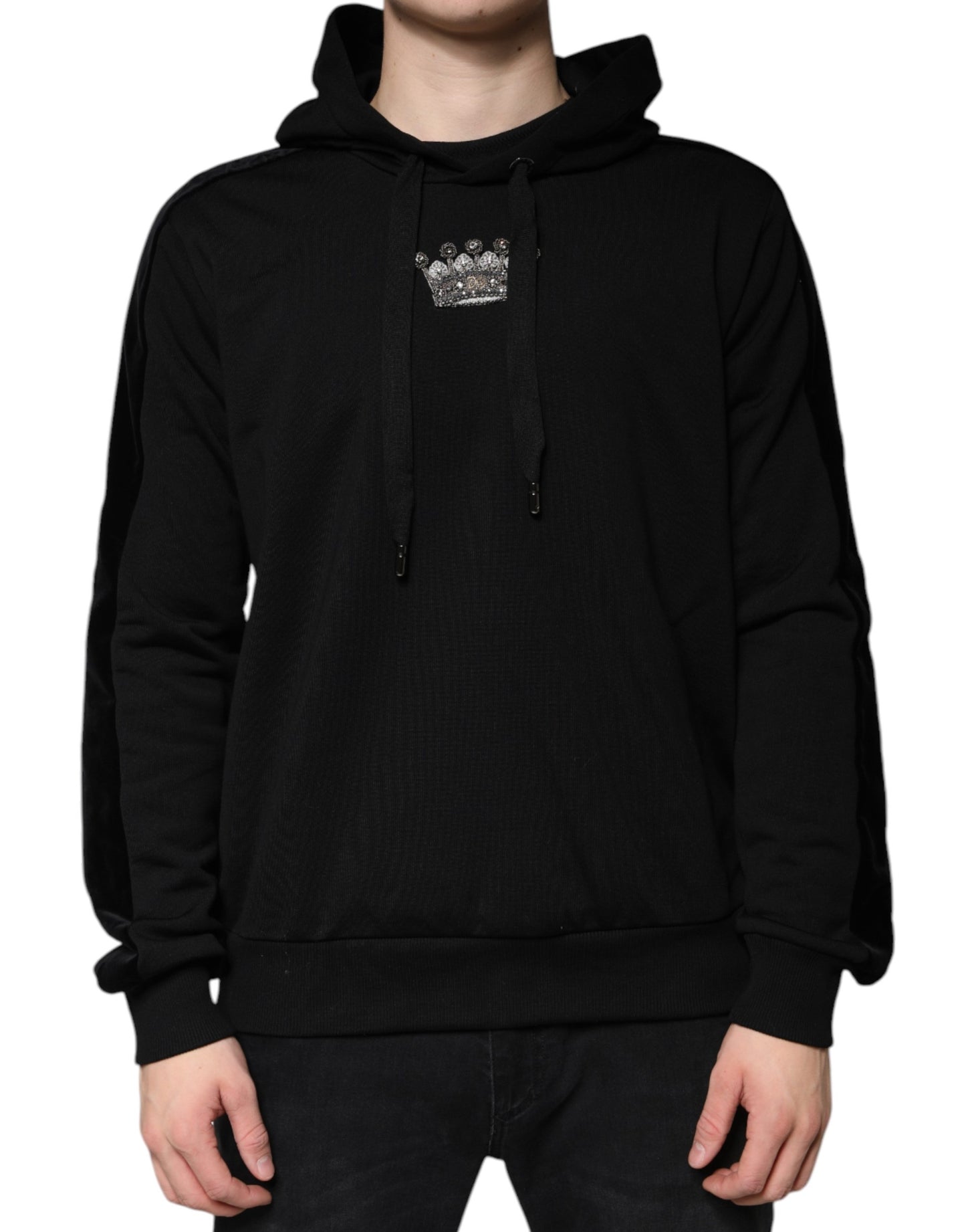 Dolce & Gabbana Black Crown Cotton Hooded Sweatshirt Sweater Dolce & Gabbana