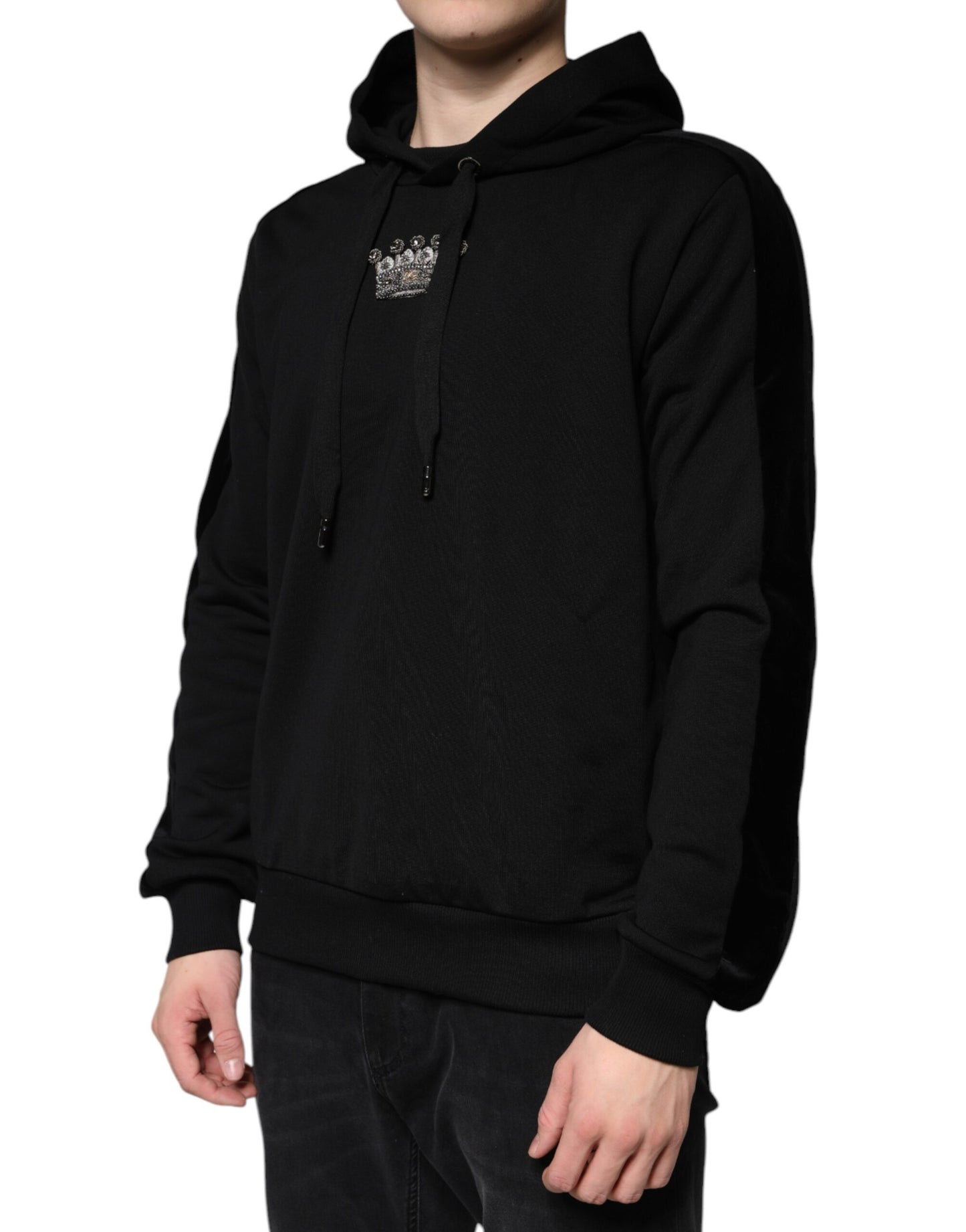 Dolce & Gabbana Black Crown Cotton Hooded Sweatshirt Sweater Dolce & Gabbana