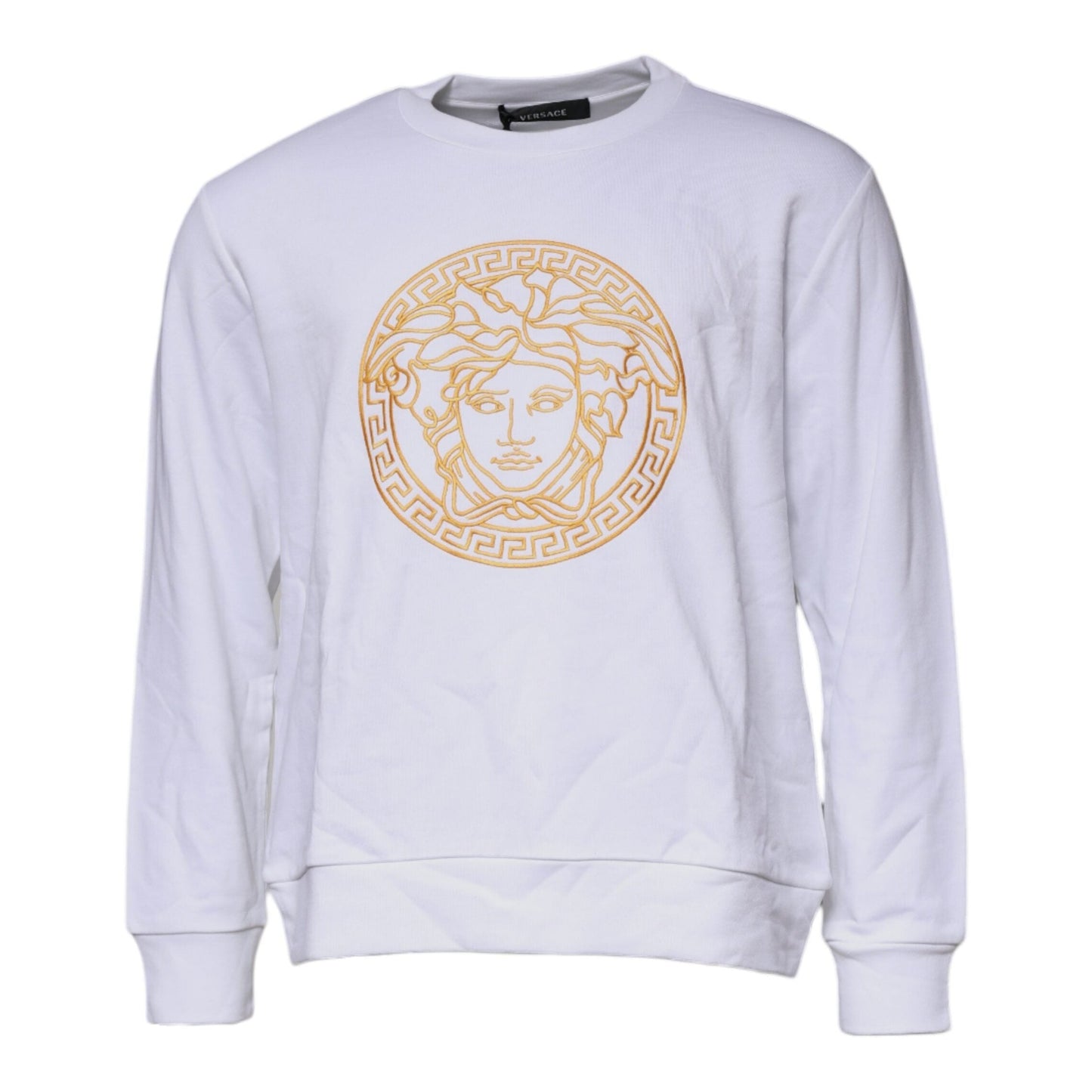 Versace White Medusa Embroidery Crew Neck Pullover Sweater Versace