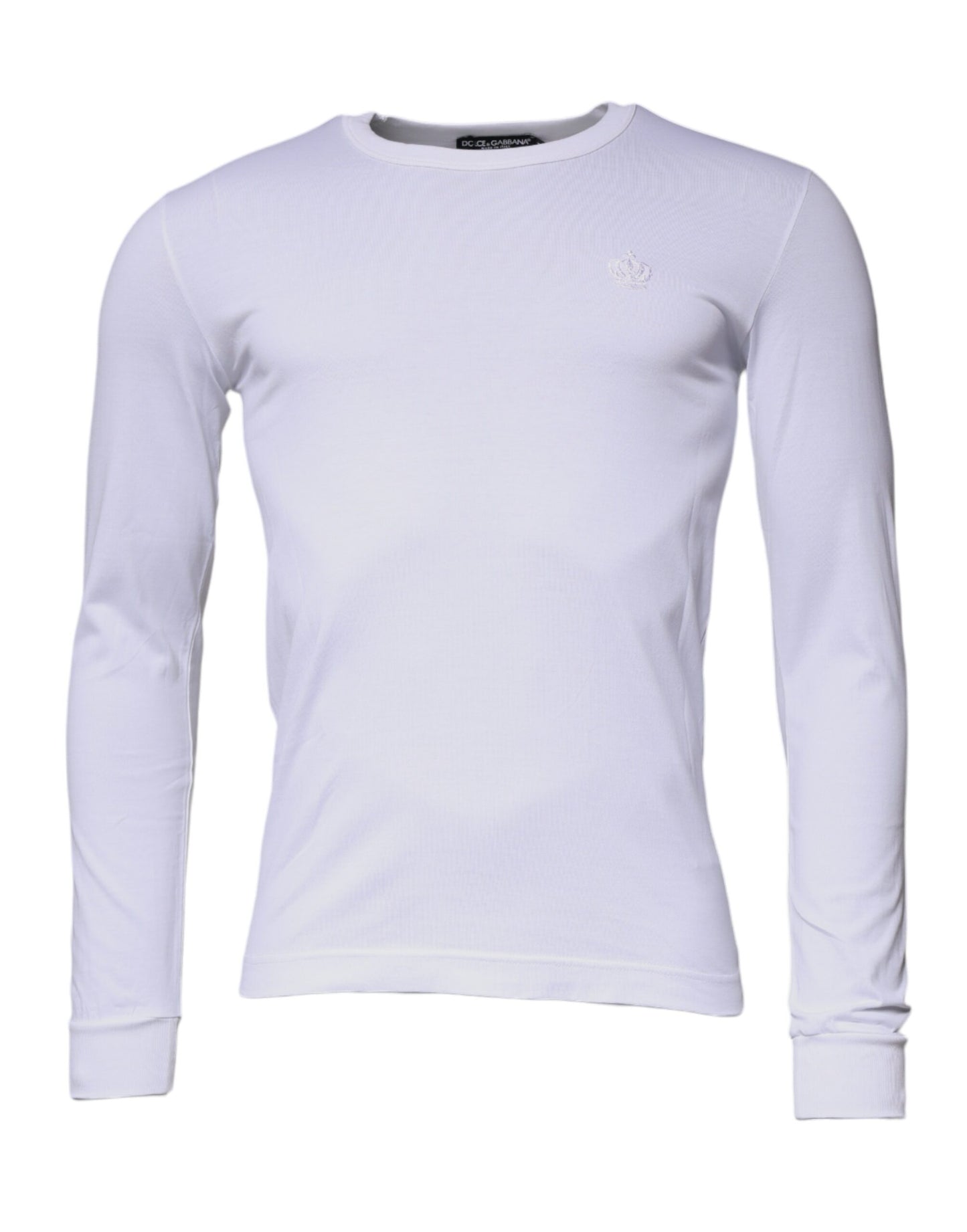 Dolce & Gabbana White Crown Crew Neck Cotton Pullover Sweater Dolce & Gabbana