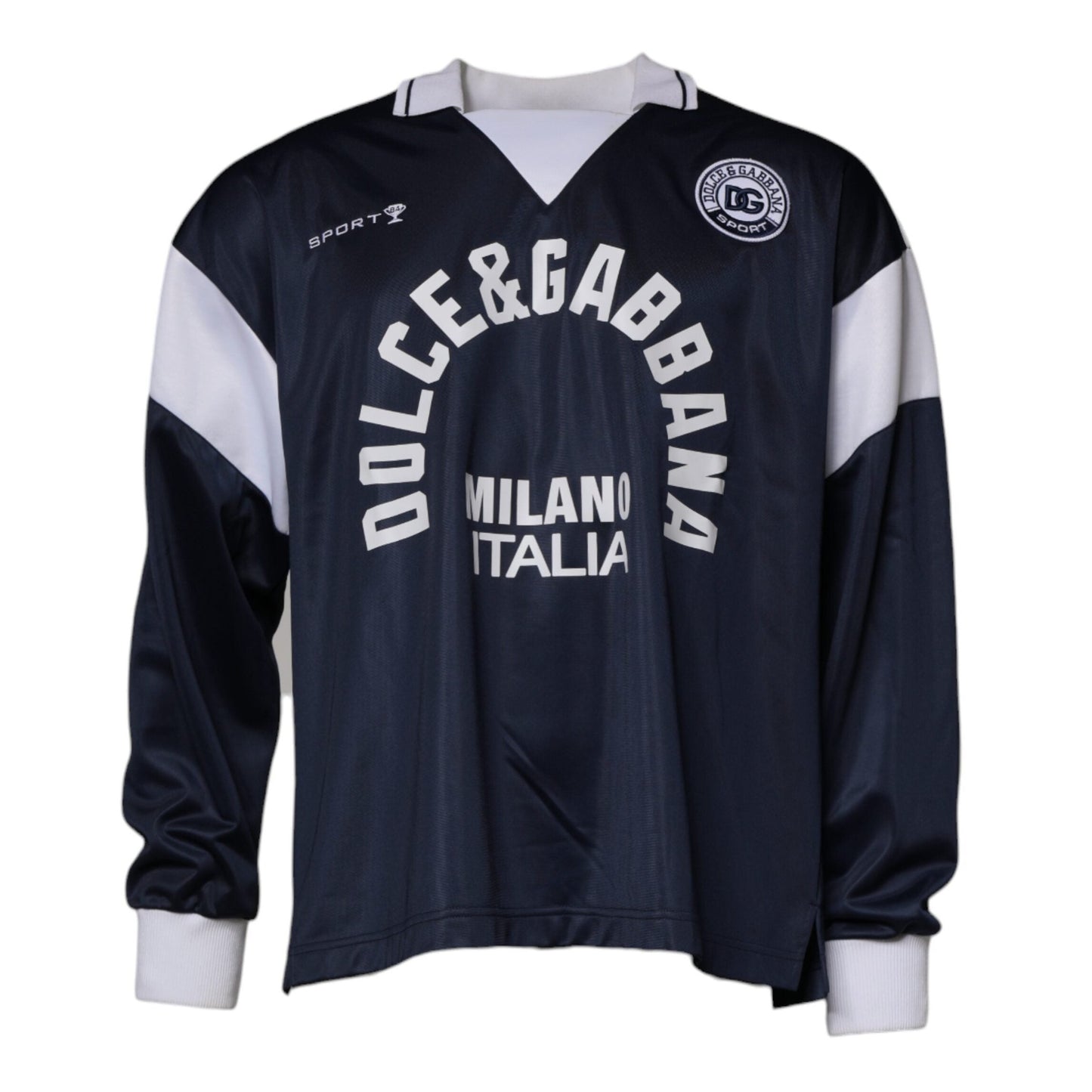 Dolce & Gabbana Blue Logo Jersey Collared Pullover Sweater Dolce & Gabbana