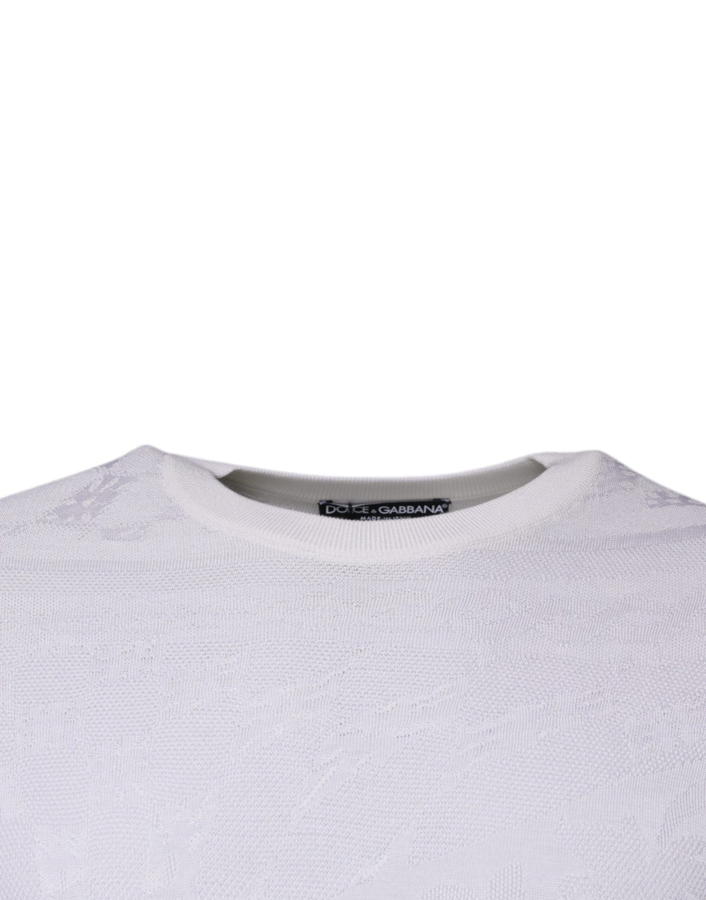 Dolce & Gabbana White Silk Crew Neck Men Pullover Sweater Dolce & Gabbana