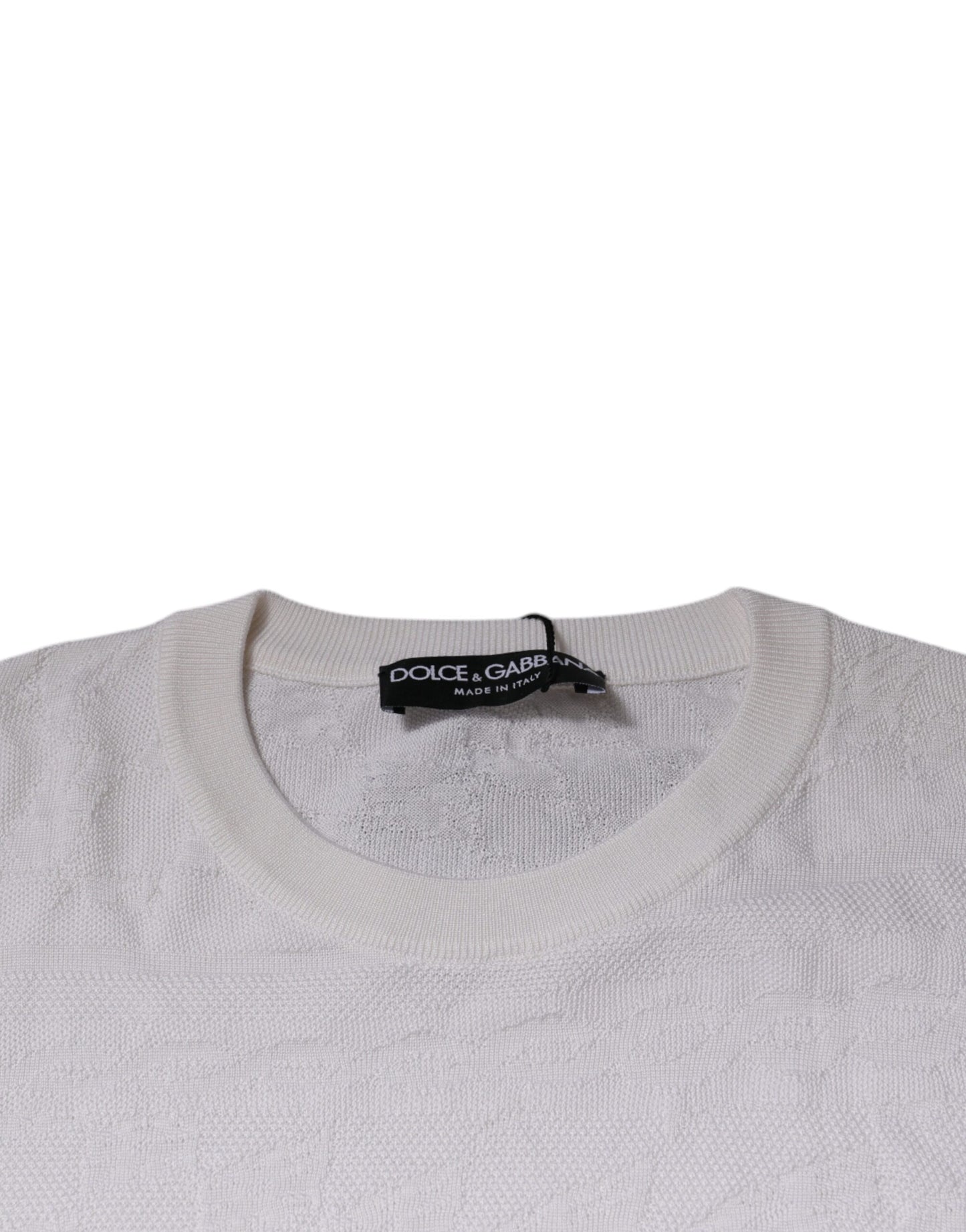 Dolce & Gabbana White Silk Crew Neck Men Pullover Sweater Dolce & Gabbana