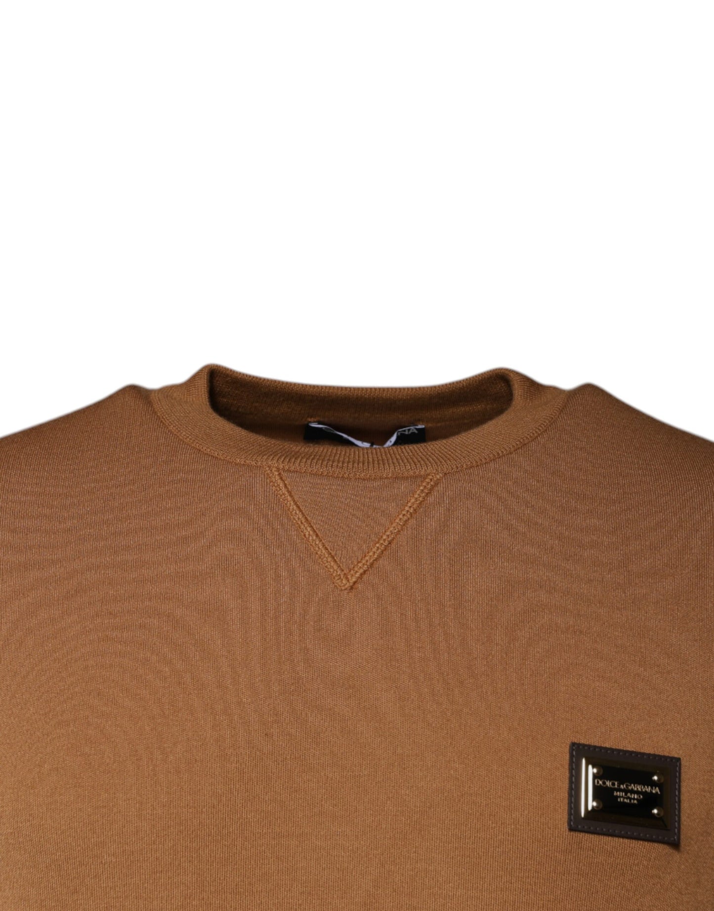 Dolce & Gabbana Brown Logo Plaque Crew Neck Pullover Sweater Dolce & Gabbana
