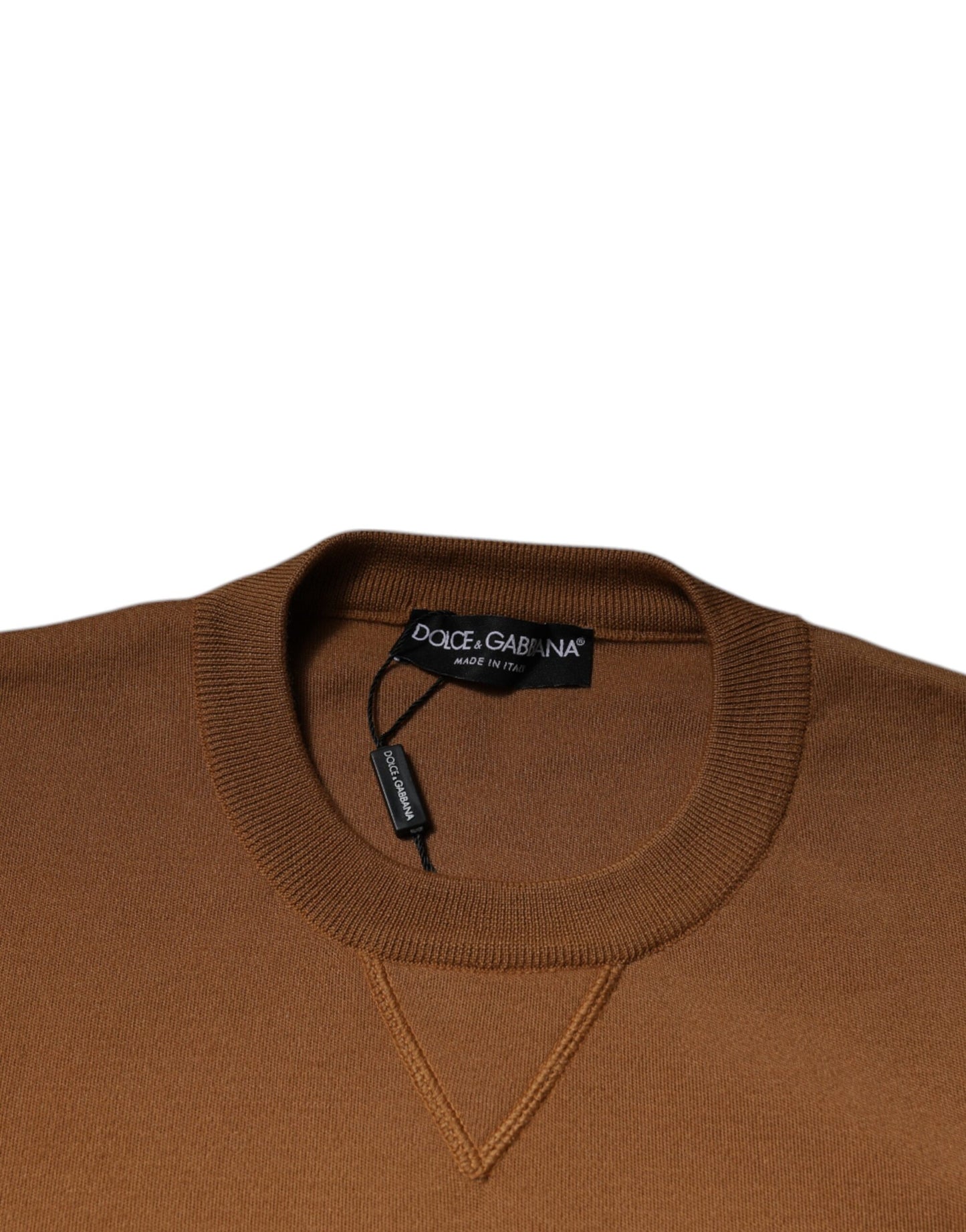 Dolce & Gabbana Brown Logo Plaque Crew Neck Pullover Sweater Dolce & Gabbana