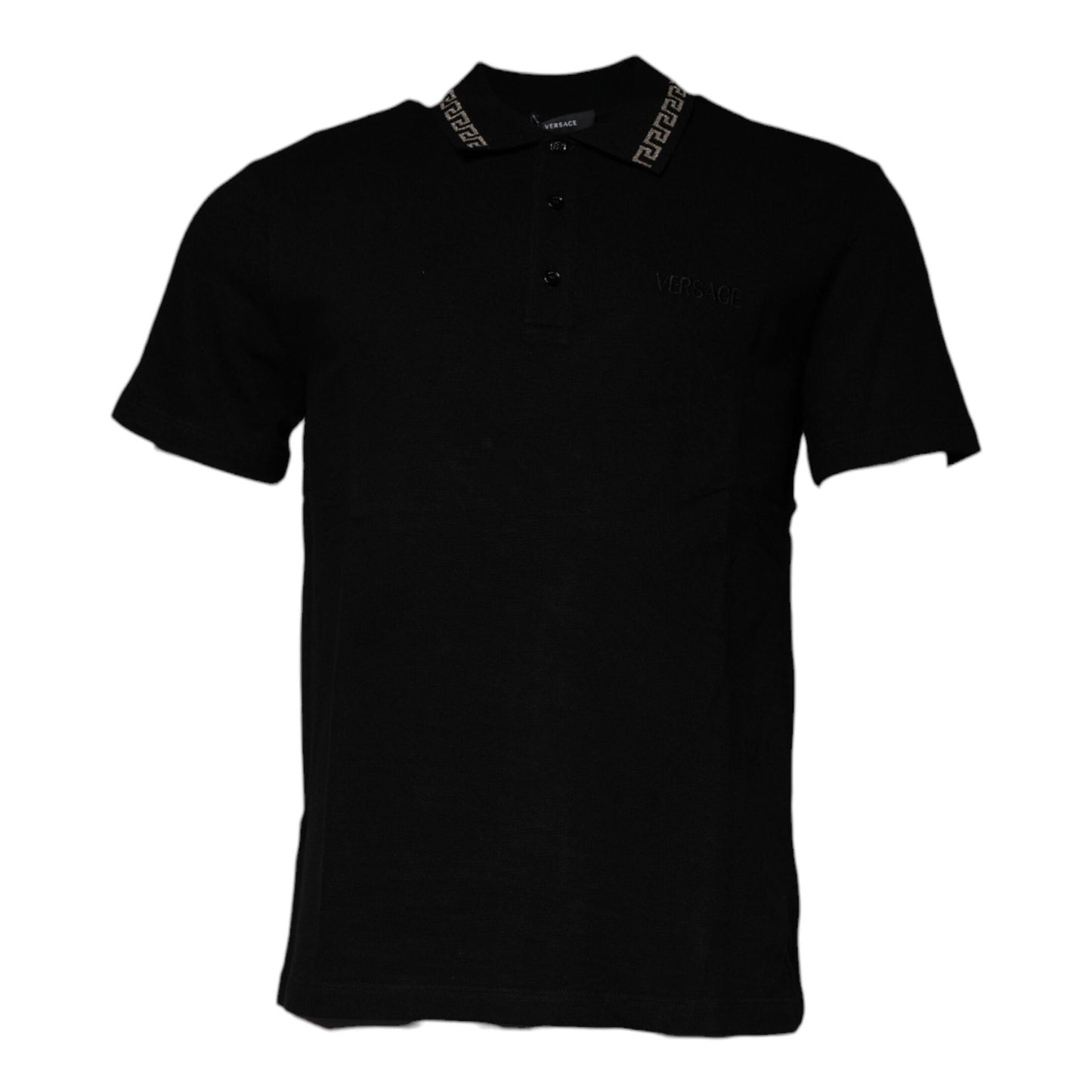 Versace Black Viscose Collared Polo Short Sleeves T-shirt Versace