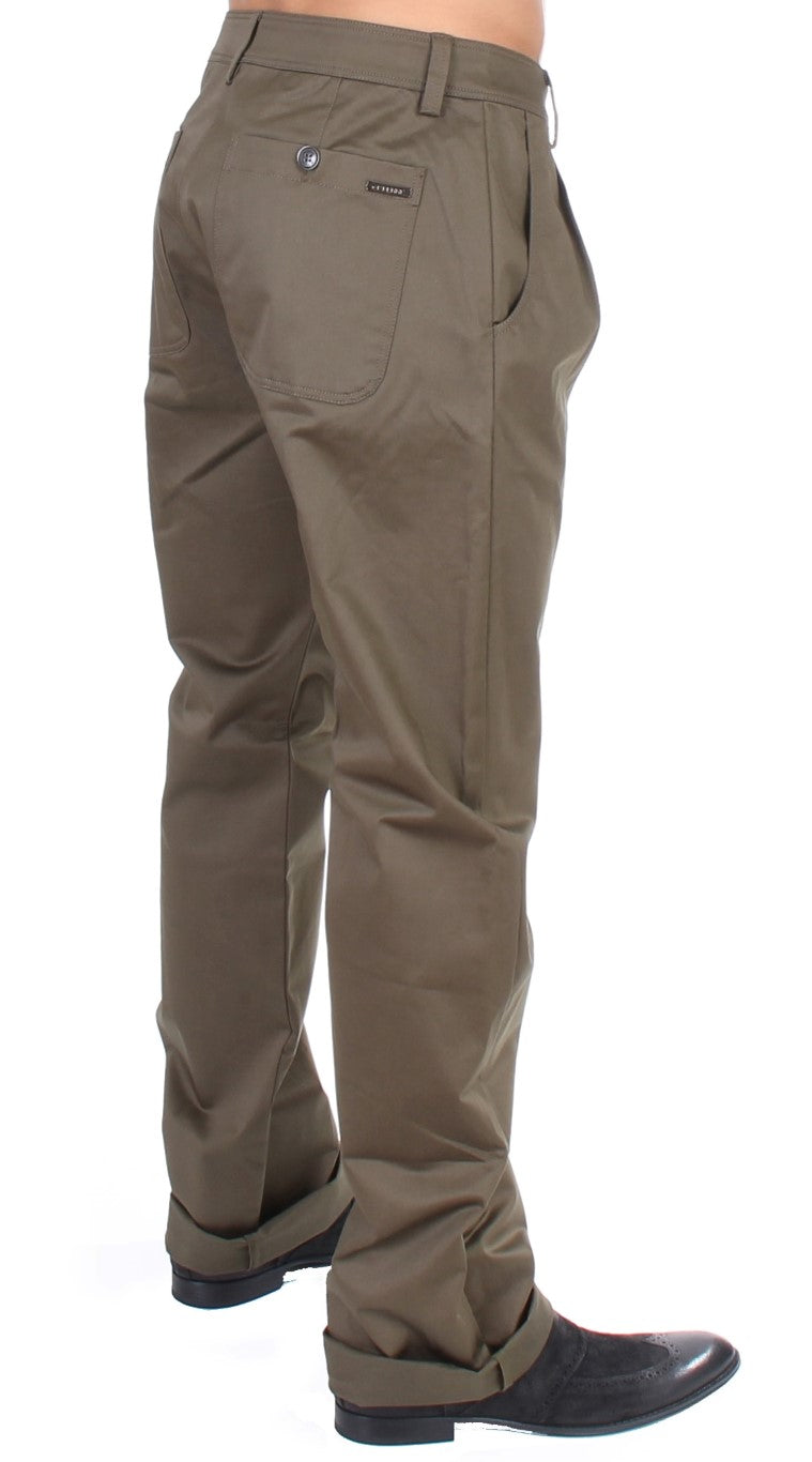 GF Ferre Green Cotton Stretch Comfort Fit Pants GF Ferre