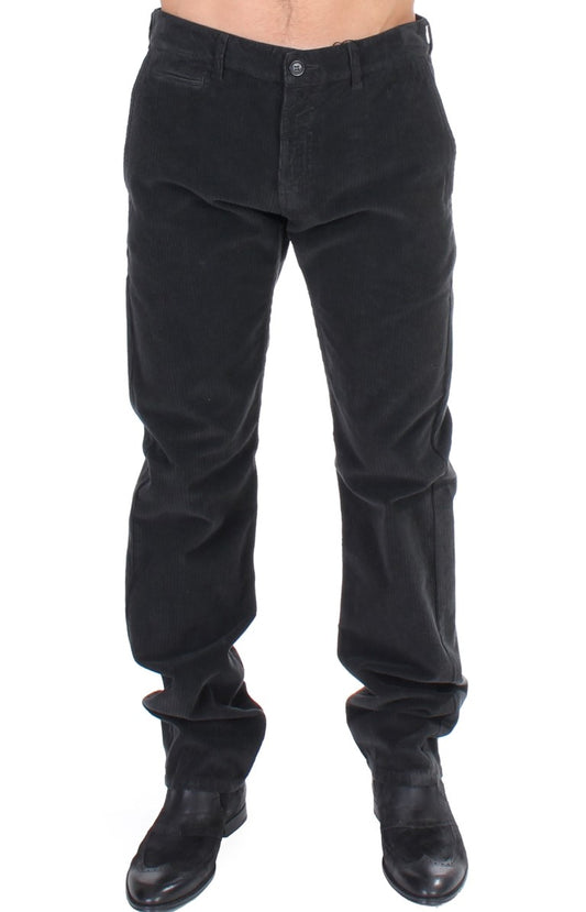 GF Ferre Black Corduroy Cotton Straight Fit Pants GF Ferre