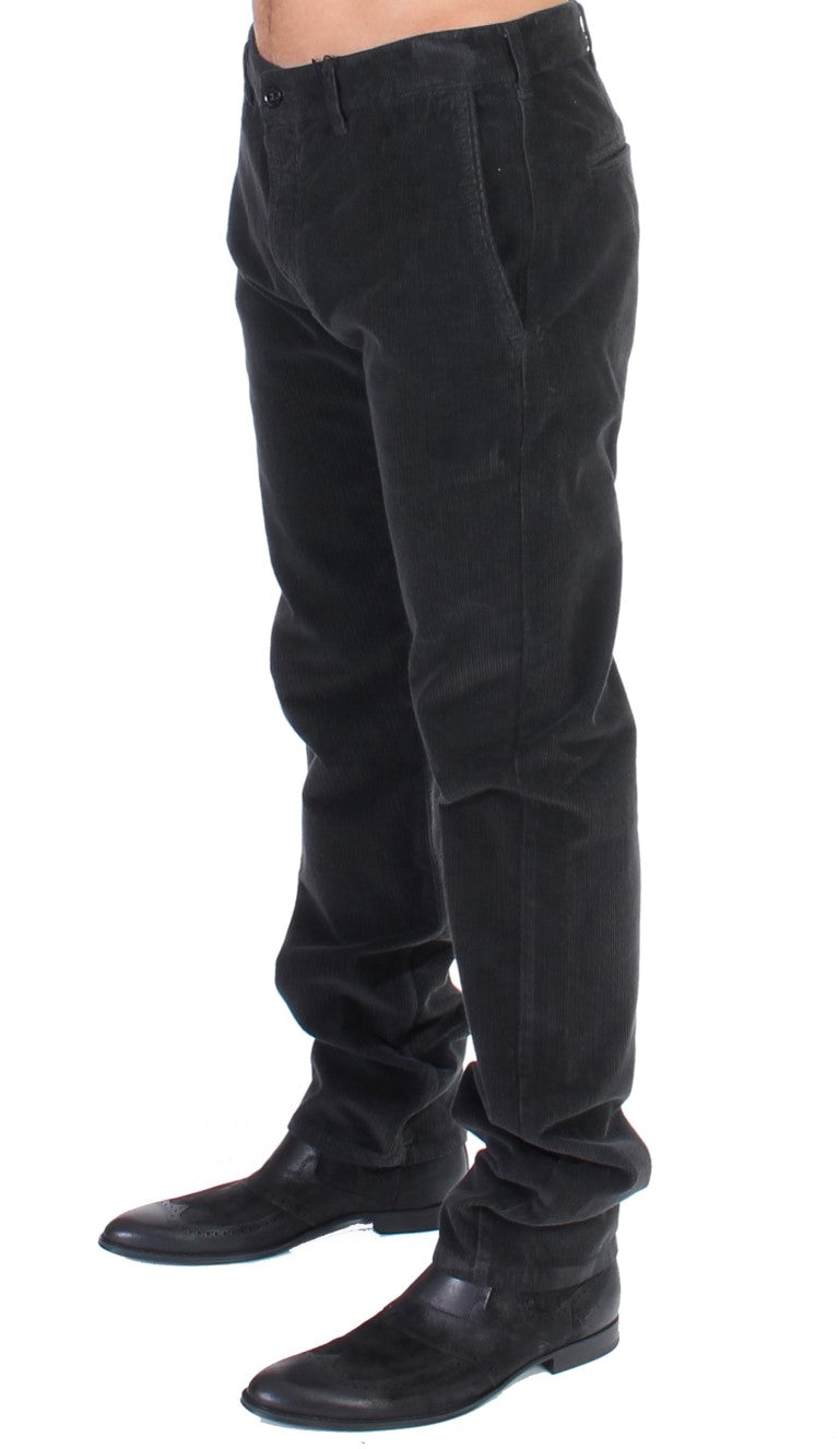 GF Ferre Black Corduroy Cotton Straight Fit Pants GF Ferre