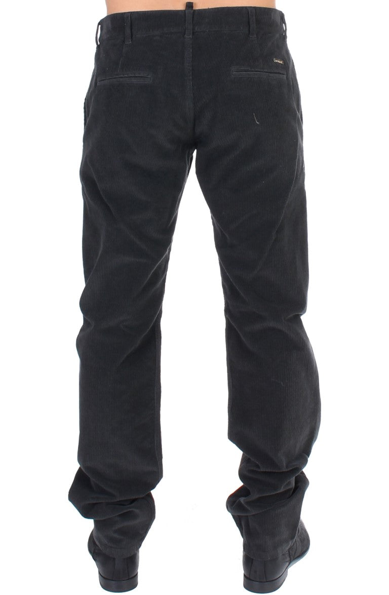 GF Ferre Black Corduroy Cotton Straight Fit Pants GF Ferre