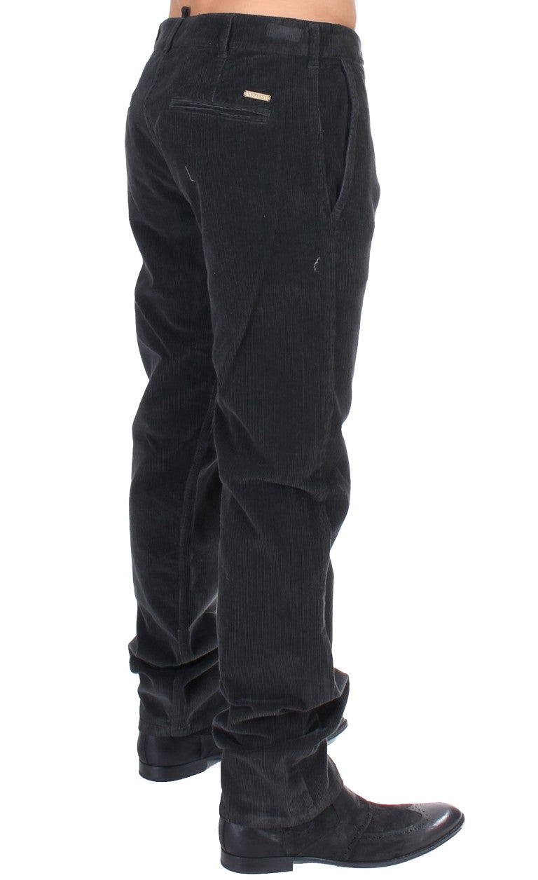 GF Ferre Black Corduroy Cotton Straight Fit Pants GF Ferre