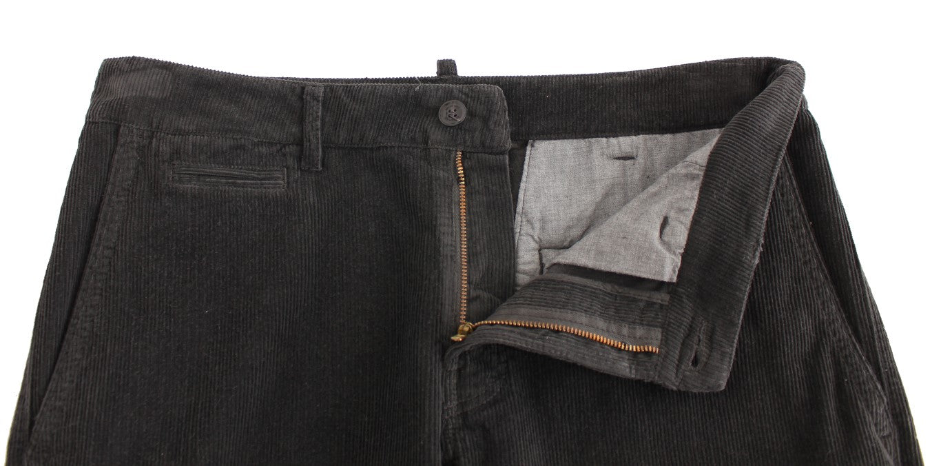 GF Ferre Black Corduroy Cotton Straight Fit Pants GF Ferre