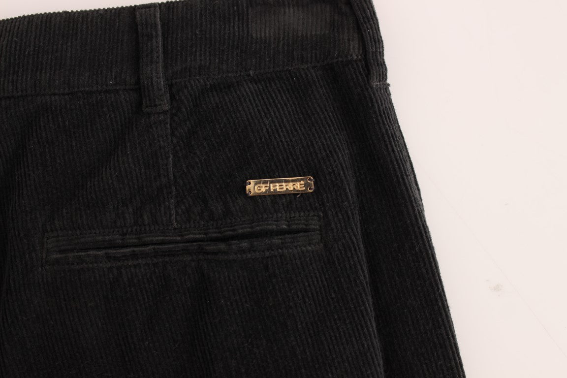 GF Ferre Black Corduroy Cotton Straight Fit Pants GF Ferre