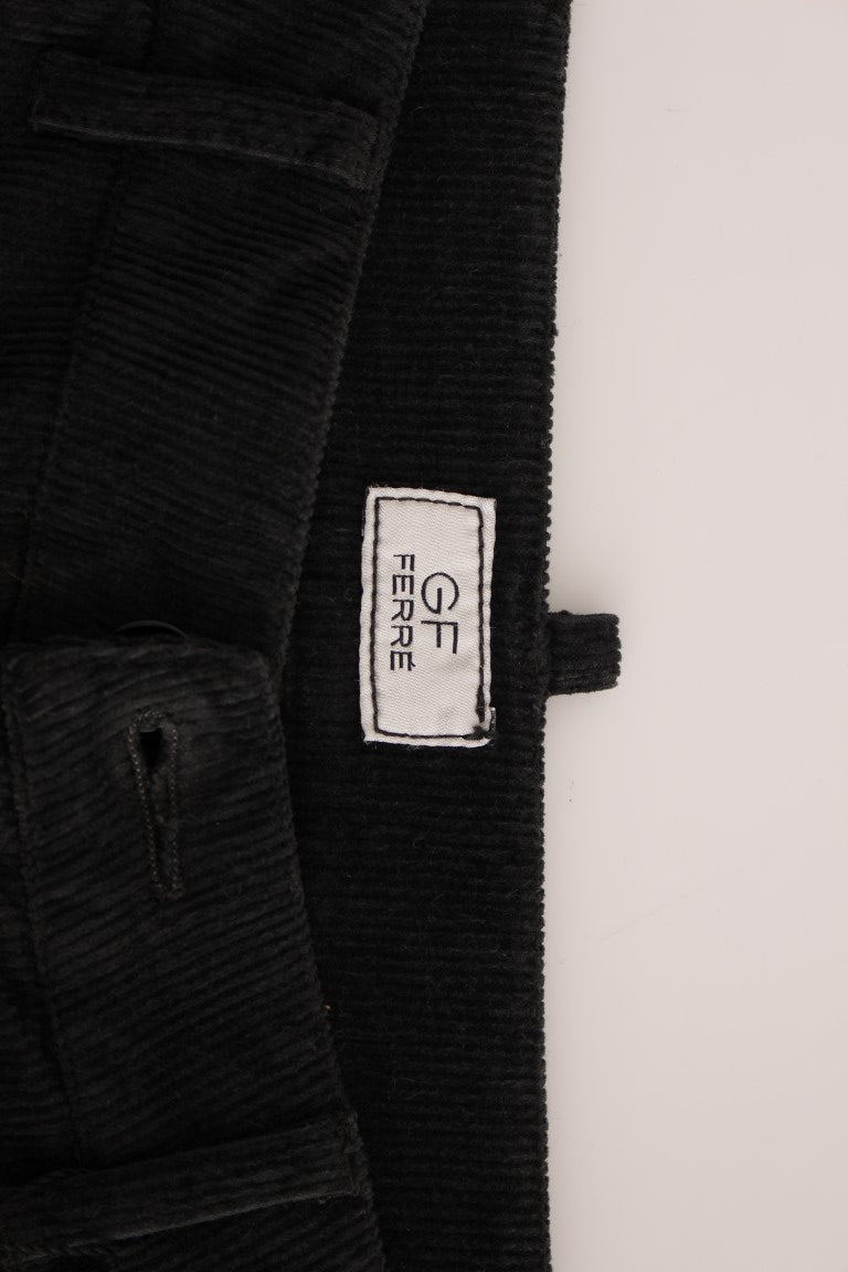GF Ferre Black Corduroy Cotton Straight Fit Pants GF Ferre