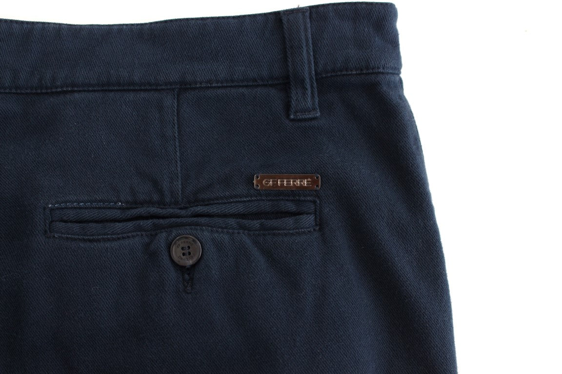 GF Ferre Blue Stretch Straight Fit Pants Chinos GF Ferre