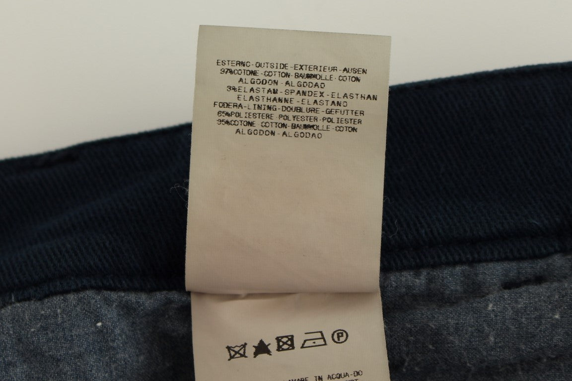 GF Ferre Blue Stretch Straight Fit Pants Chinos GF Ferre