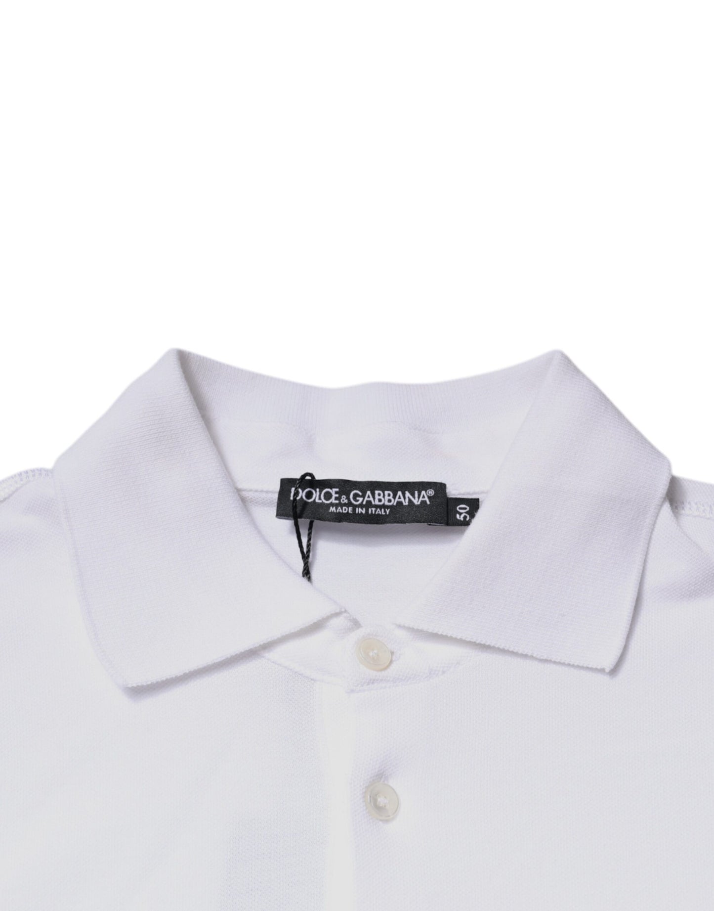 Dolce & Gabbana White Cotton Logo Plaque Collared Polo T-shirt Dolce & Gabbana