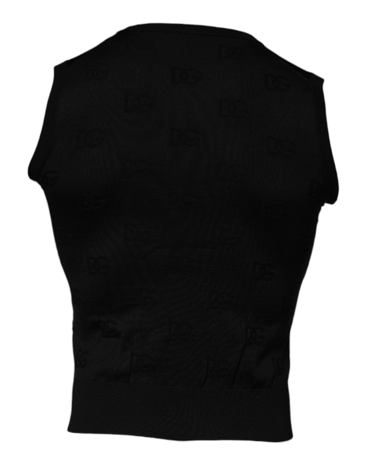 Dolce & Gabbana Black Silk Round Neck Sleeveless T-shirt Dolce & Gabbana