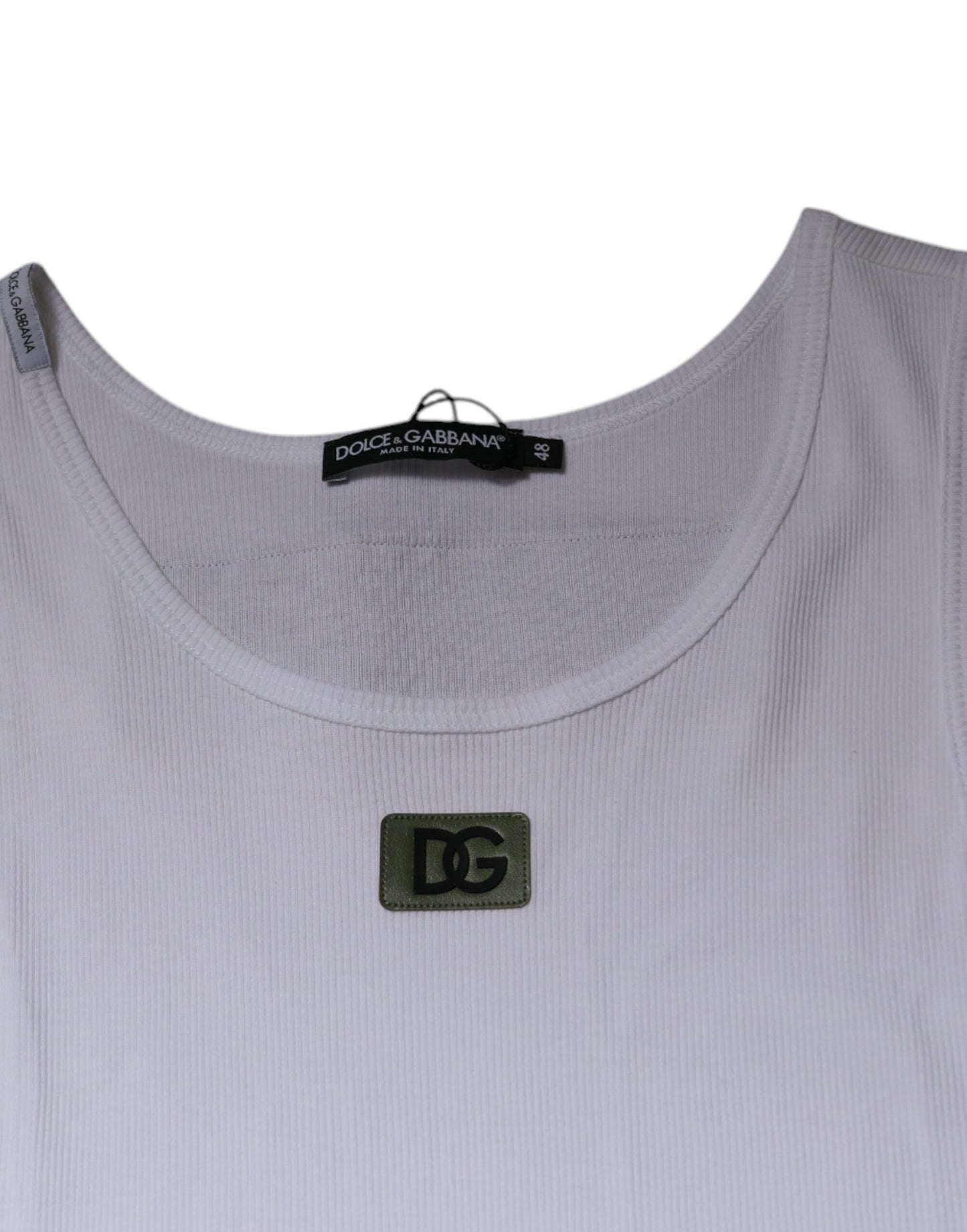 Dolce & Gabbana White Cotton Round Neck Sleeveless T-shirt Dolce & Gabbana