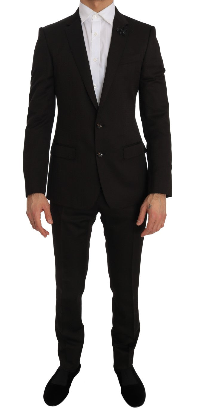 Dolce & Gabbana Brown Wool Crystal Bee Slim Fit MARTINI Dolce & Gabbana