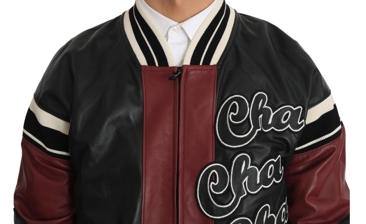 Dolce & Gabbana Leather Club Lounge Black Red Jacket Dolce & Gabbana