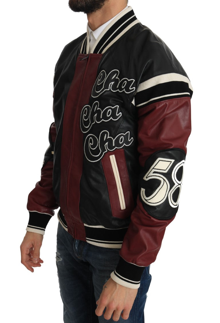 Dolce & Gabbana Leather Club Lounge Black Red Jacket Dolce & Gabbana