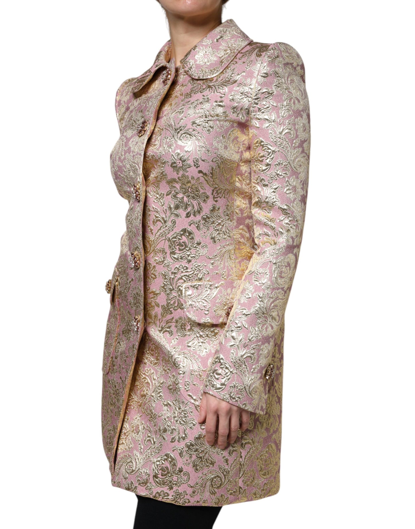 Dolce & Gabbana Metallic Pink Gold Jacquard Jewel Button Coat Jacket Dolce & Gabbana