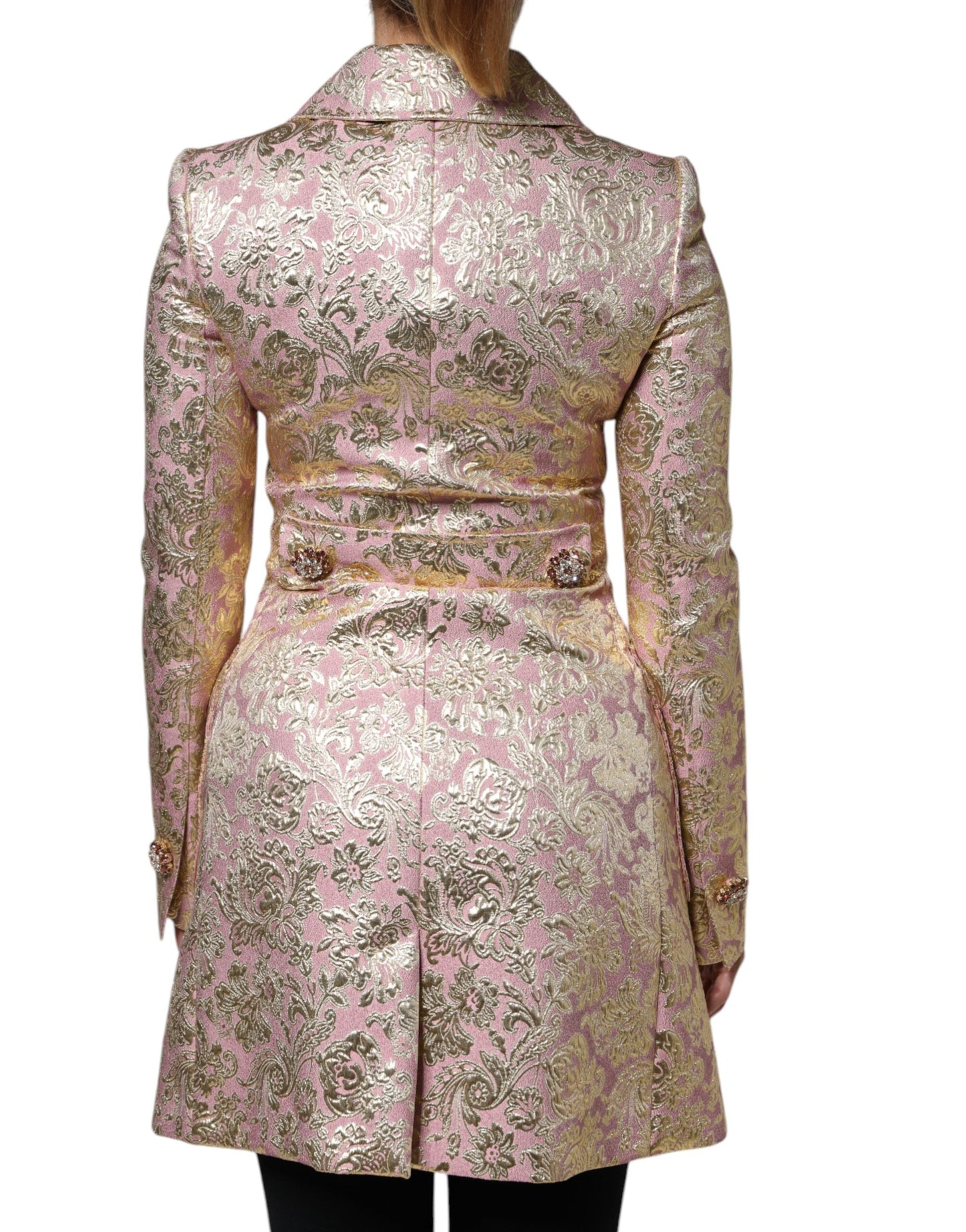 Dolce & Gabbana Metallic Pink Gold Jacquard Jewel Button Coat Jacket Dolce & Gabbana