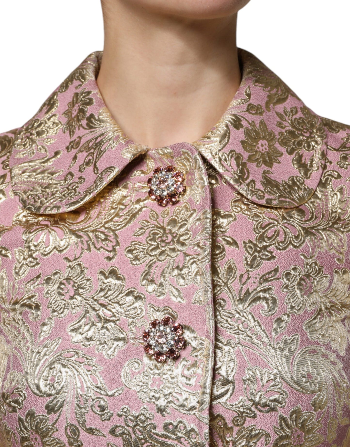 Dolce & Gabbana Metallic Pink Gold Jacquard Jewel Button Coat Jacket Dolce & Gabbana