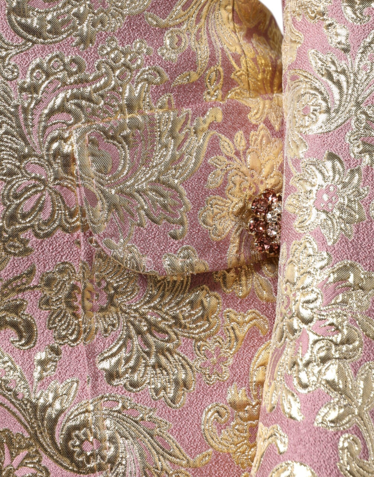 Dolce & Gabbana Metallic Pink Gold Jacquard Jewel Button Coat Jacket Dolce & Gabbana
