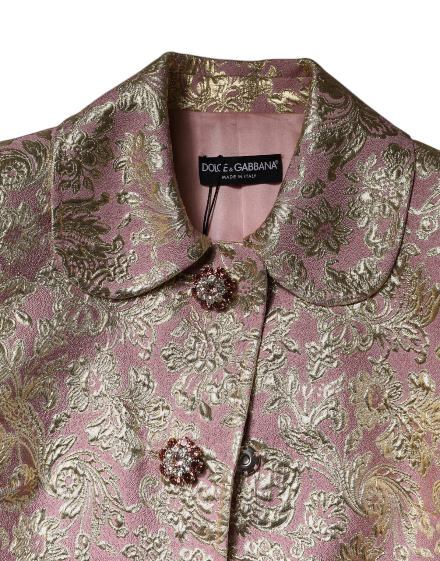 Dolce & Gabbana Metallic Pink Gold Jacquard Jewel Button Coat Jacket Dolce & Gabbana