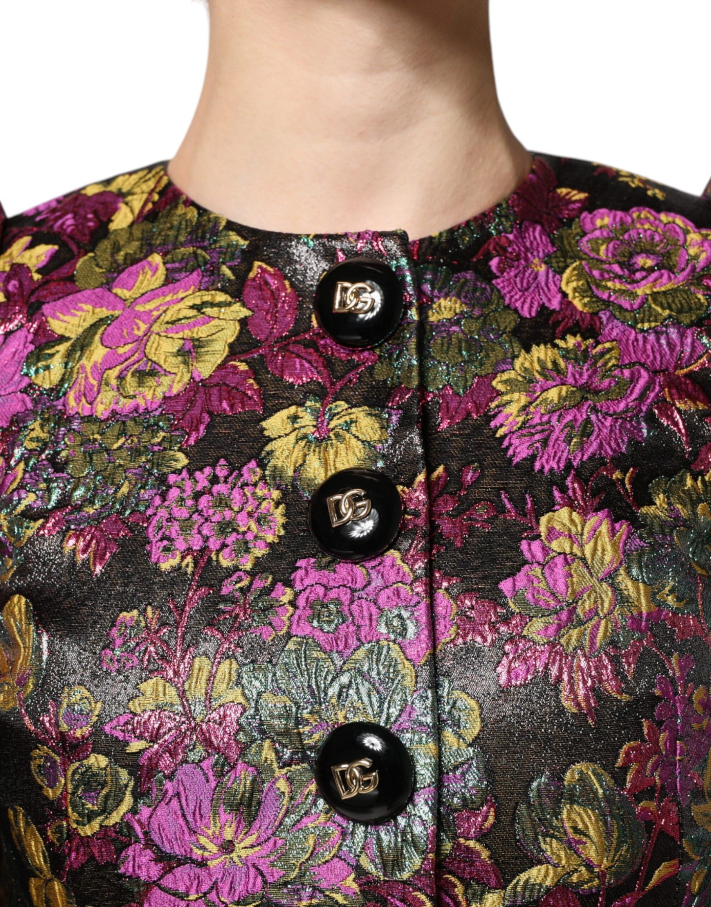 Dolce & Gabbana Multicolor Floral Jacquard Cropped Jacket Dolce & Gabbana