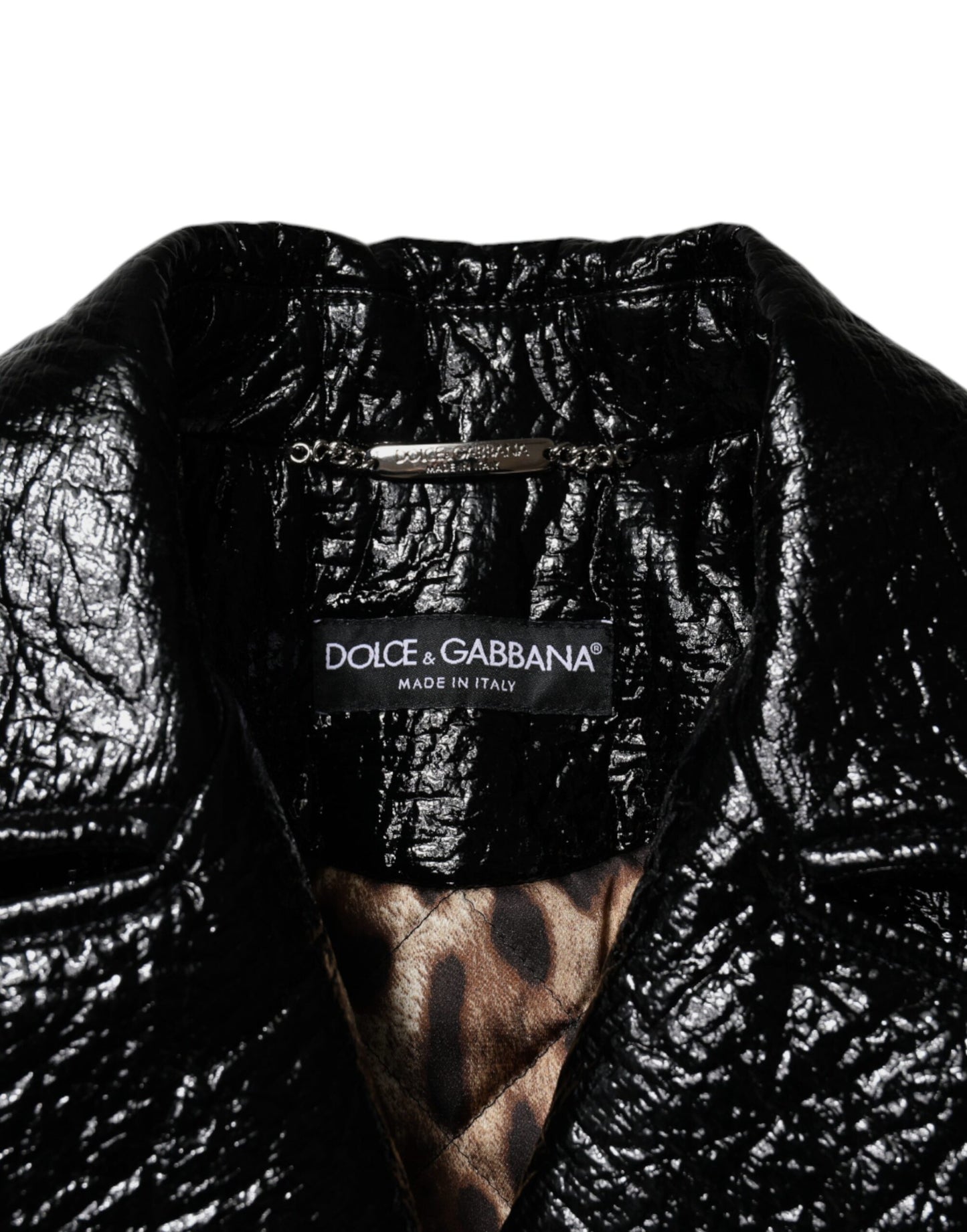 Dolce & Gabbana Black Leather Cropped Long Sleeve Coat Jacket Dolce & Gabbana