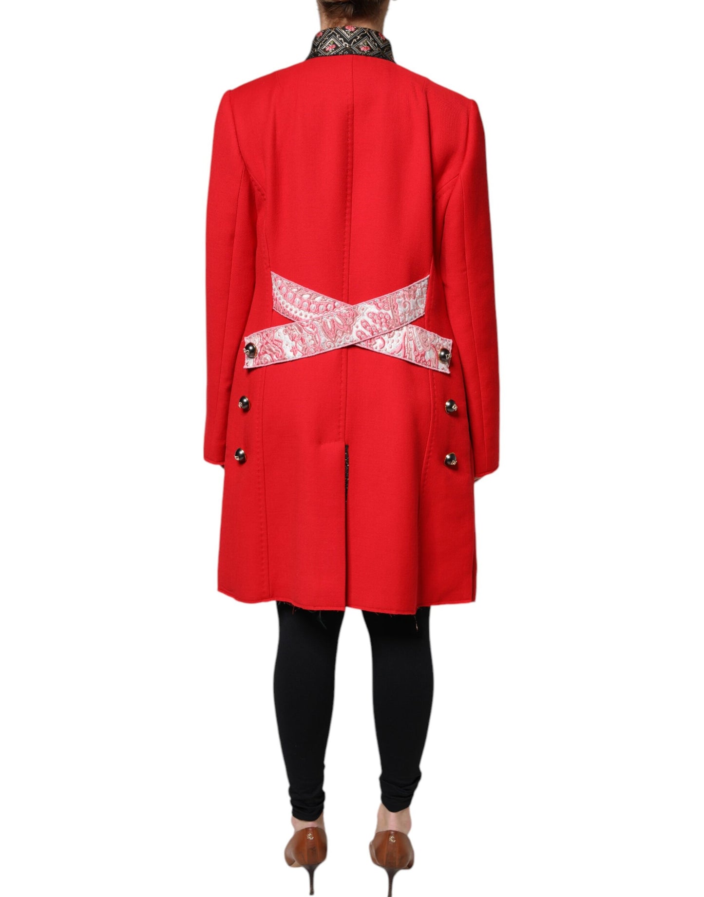 Dolce & Gabbana Red Jacquard Wool Women Trenchcoat Jacket Dolce & Gabbana