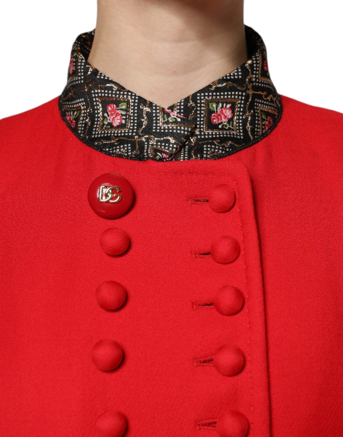 Dolce & Gabbana Red Jacquard Wool Women Trenchcoat Jacket Dolce & Gabbana