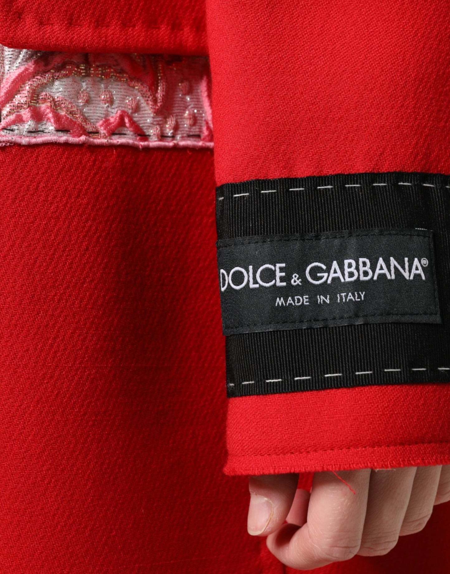 Dolce & Gabbana Red Jacquard Wool Women Trenchcoat Jacket Dolce & Gabbana