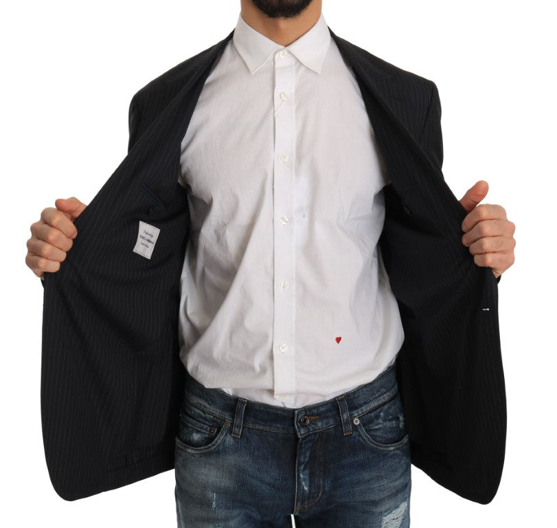 Dolce & Gabbana Gray Striped Wool Jacket Coat Slim Blazer Dolce & Gabbana
